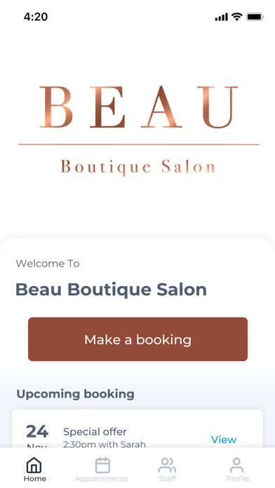 Emulate iPhone app Beau Boutique Salon using MyAndroid