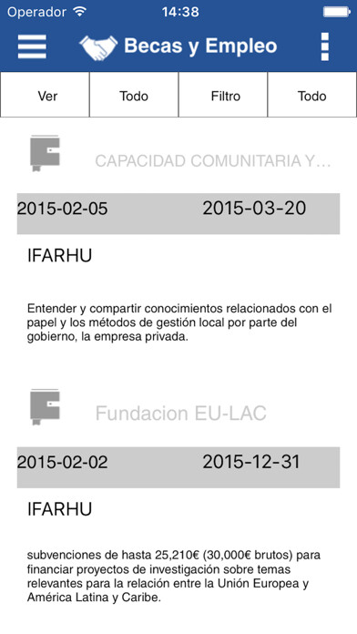 Emulate iPhone app Becas y Empleo using MyAndroid