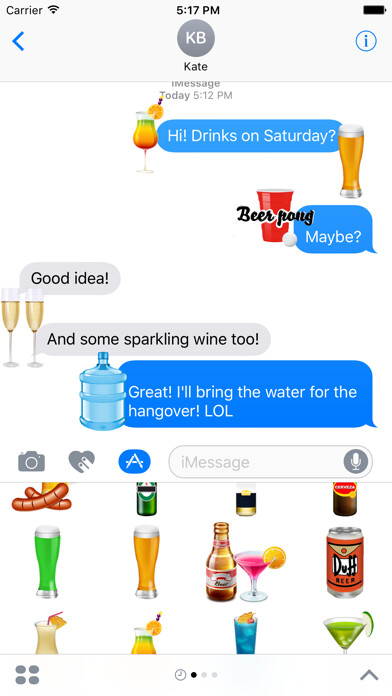 Emulate iPhone app Beers & Drinks Stickers for iMessage using MyAndroid