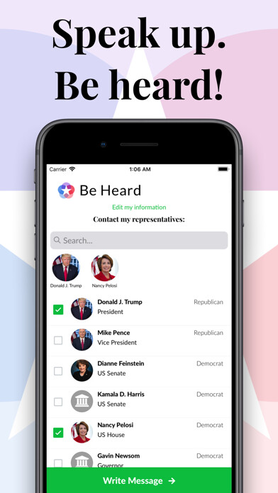 Emulate iPhone app Be Heard: Contact Your Reps using MyAndroid