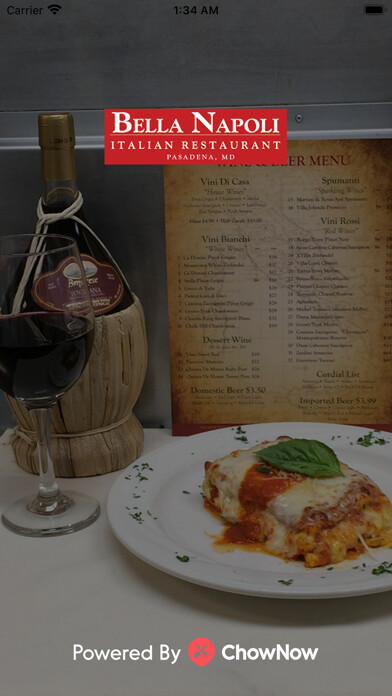 Emulate iPhone app Bella Napoli Restaurant using MyAndroid