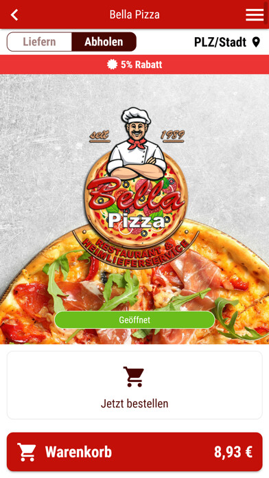 Emulate iPhone app Bella Pizza Mannheim using MyAndroid Emulate iPhone app Bella Pizza Mannheim using MyAndroid
