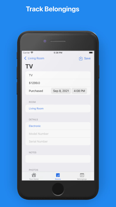 Emulate iPhone app Belongings - Home Inventory using MyAndroid
