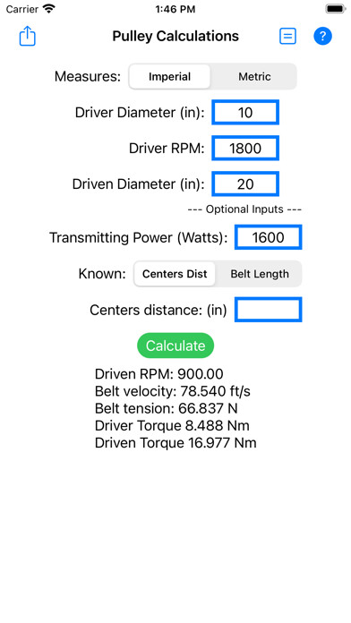 Emulate iPhone app Belt & Pulley Calculator using MyAndroid Emulate iPhone app Belt & Pulley Calculator using MyAndroid
