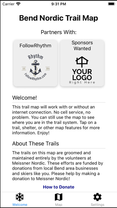 Emulate iPhone app Bend Nordic Trail Map using MyAndroid