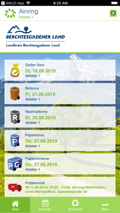 Emulate iPhone app Berchtesgadener Land AbfallApp using MyAndroid