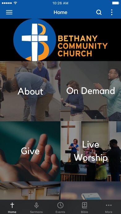 Emulate iPhone app Bethany Community Church (MD) using MyAndroid