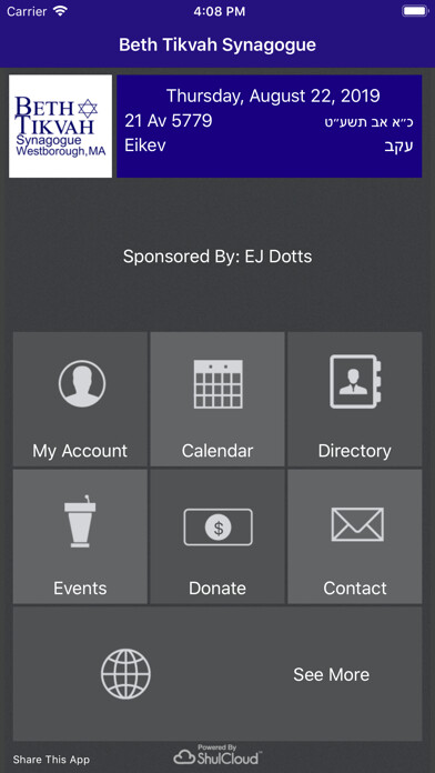 Emulate iPhone app Beth Tikvah Synagogue using MyAndroid