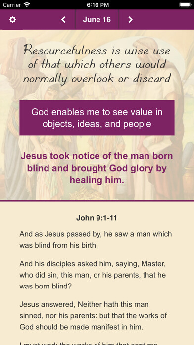 Emulate iPhone app Biblical Character Calendar using MyAndroid