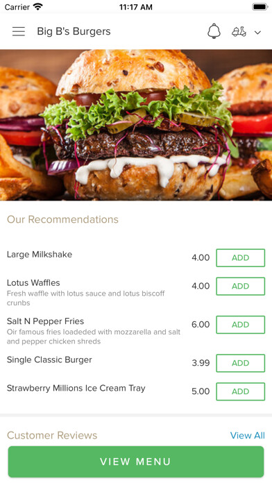 Emulate iPhone app Big Bs Burgers using MyAndroid