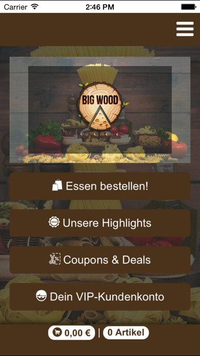 Emulate iPhone app Big Wood Holzofen Pizza using MyAndroid Emulate iPhone app Big Wood Holzofen Pizza using MyAndroid