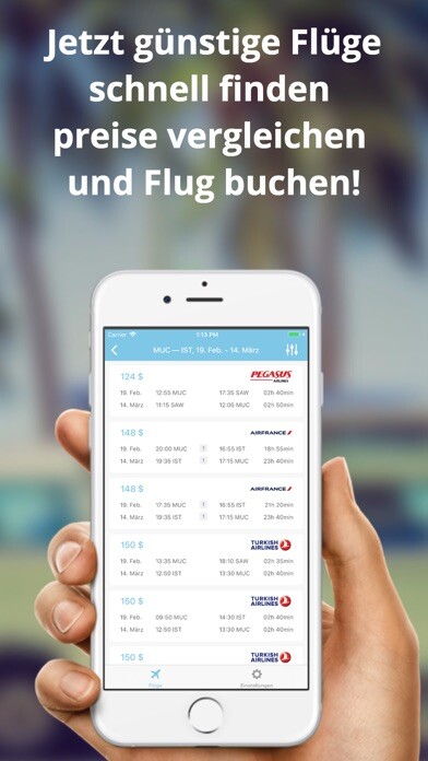 Emulate iPhone app Billigflüge nach Asien, Türkei using MyAndroid
