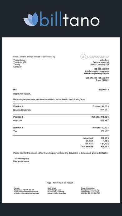 Emulate iPhone app billtano - writing invoices using MyAndroid Emulate iPhone app billtano - writing invoices using MyAndroid