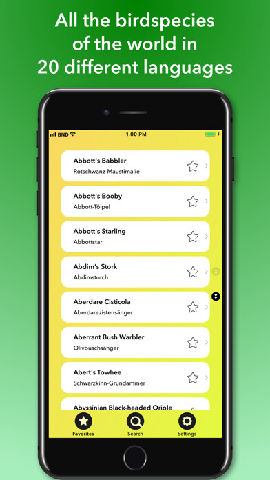 Emulate iPhone app Bird Names Dictionary using MyAndroid