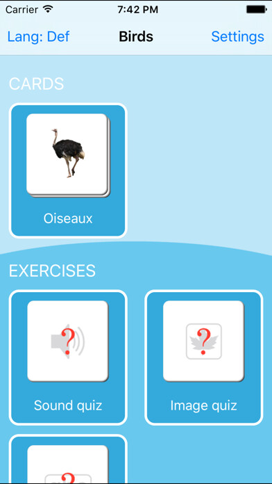 Emulate iPhone app Birds. Learning Cards And Quiz using MyAndroid Emulate iPhone app Birds. Learning Cards And Quiz using MyAndroid