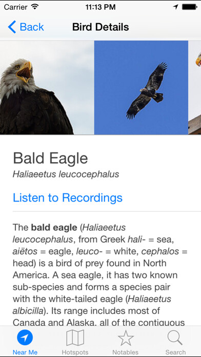 Emulate iPhone app Birds Near Me using MyAndroid