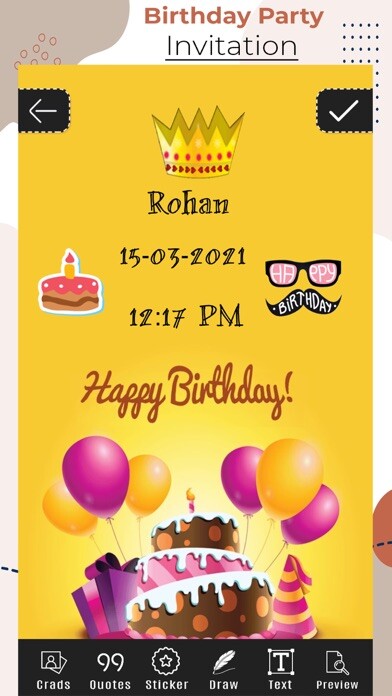 Emulate iPhone app Birthday Party Cards & Frames using MyAndroid