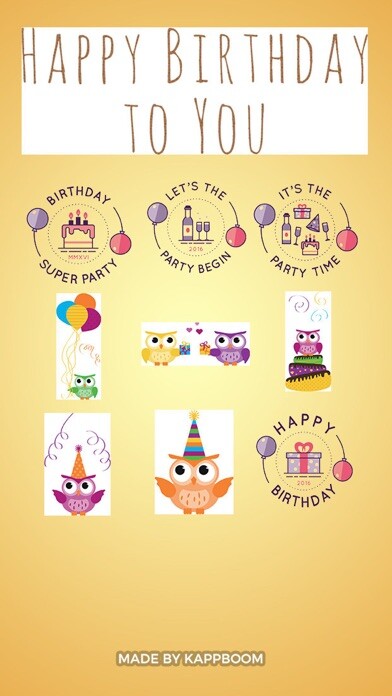 Emulate iPhone app Birthday Party Stickers by Kappboom using MyAndroid