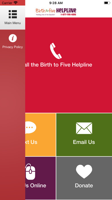 Emulate iPhone app Birth to Five Helpline using MyAndroid