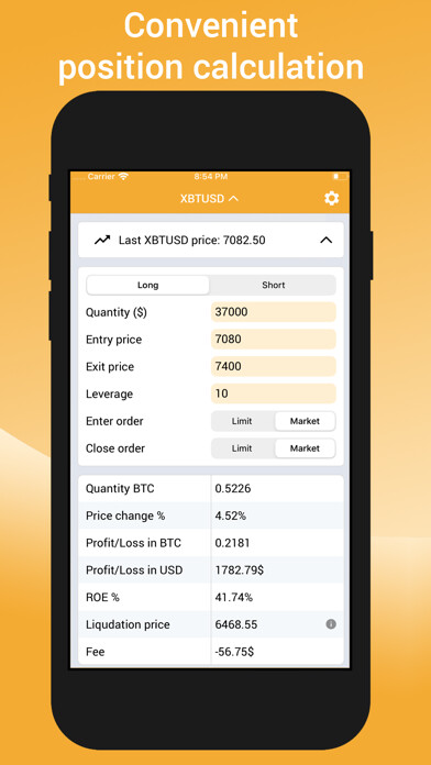 Emulate iPhone app BitMEX Calculator using MyAndroid