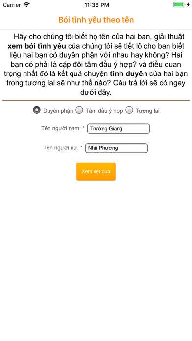 Emulate iPhone app Bói Tình Yêu Theo Tên using MyAndroid