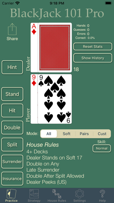 Emulate iPhone app BlackJack 101 Pro Perfect Play using MyAndroid