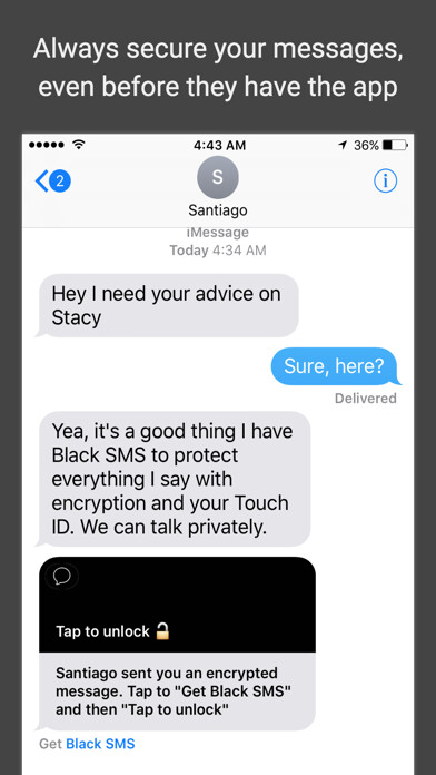 Emulate iPhone app Black SMS - Protected Texts using MyAndroid