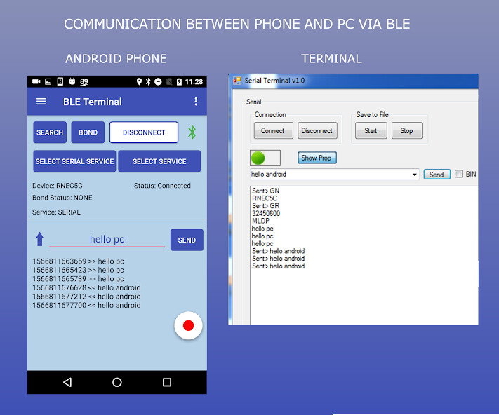 Emulate BLE Terminal PRO from MyAndroid or run BLE Terminal PRO using MyAndroid