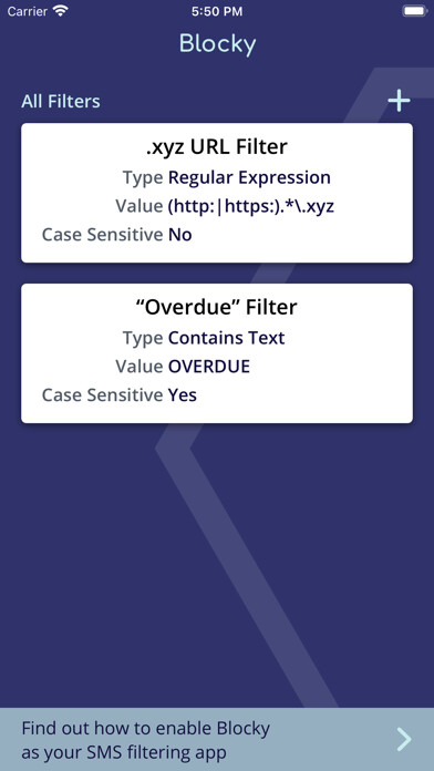 Emulate iPhone app Blocky - SMS Filter using MyAndroid