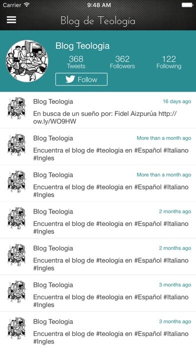Emulate iPhone app Blog Teologia using MyAndroid