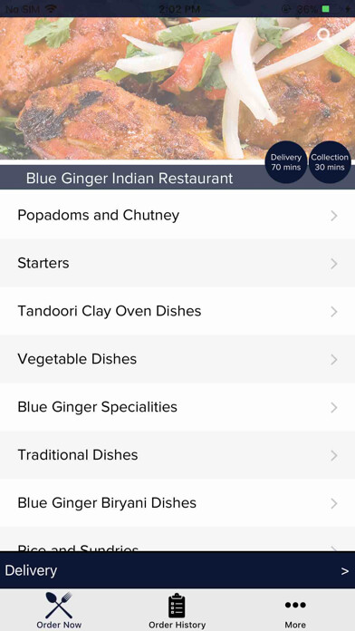 Emulate iPhone app Blue Ginger Indian Restaurant using MyAndroid Emulate iPhone app Blue Ginger Indian Restaurant using MyAndroid