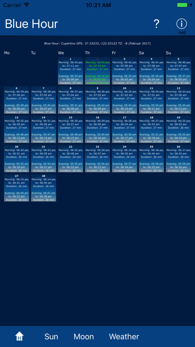 Emulate iPhone app Blue Hour, Sun, Moon, Weather using MyAndroid