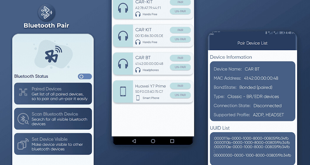Run android online APK Bluetooth Pair and BT Scanner from MyAndroid or emulate Bluetooth Pair and BT Scanner using MyAndroid
