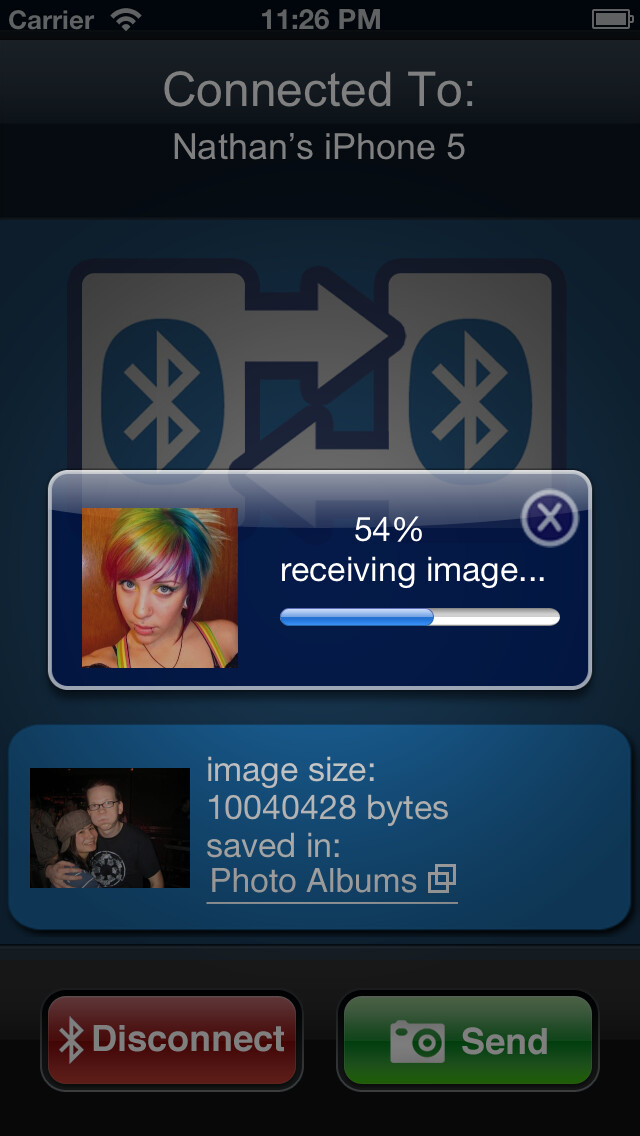 Emulate iPhone app Bluetooth Photo Share using MyAndroid