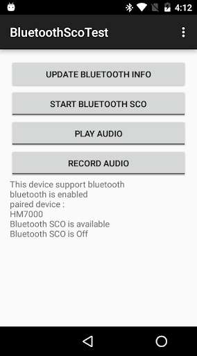 Run android online APK Bluetooth Sco Test from MyAndroid or emulate Bluetooth Sco Test using MyAndroid