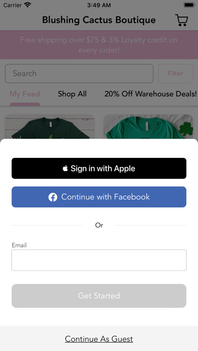 Emulate iPhone app Blushing Cactus Boutique using MyAndroid
