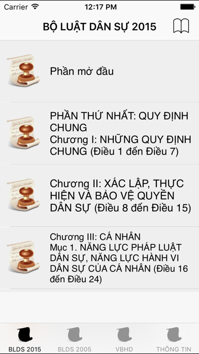 Emulate iPhone app Bộ Luật Dân Sự Việt Nam using MyAndroid