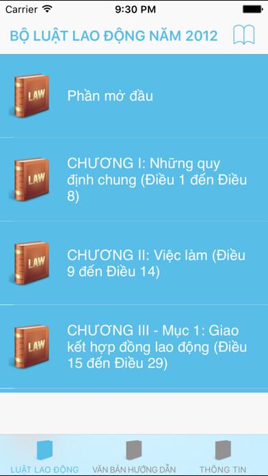 Emulate iPhone app Bộ Luật Lao Động Năm 2012 using MyAndroid
