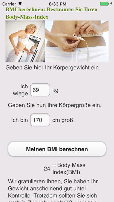 Emulate iPhone app BMI berechnen Bestimmen Ihren using MyAndroid