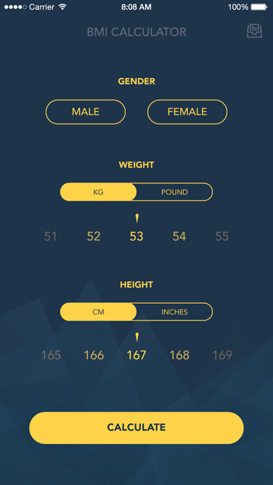 Emulate iPhone app BMI Calculator Msia using MyAndroid