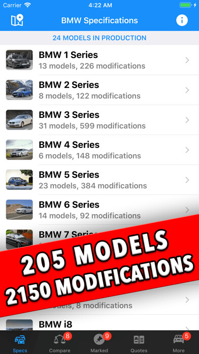 Emulate iPhone app BMW Specs using MyAndroid
