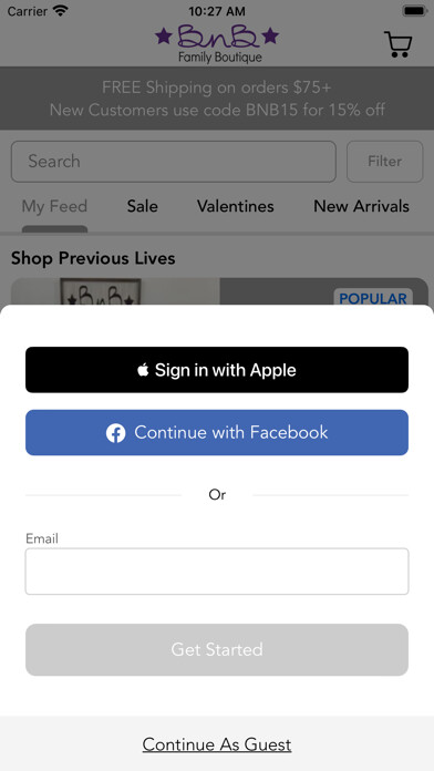 Emulate iPhone app BnB Family Boutique LLC using MyAndroid
