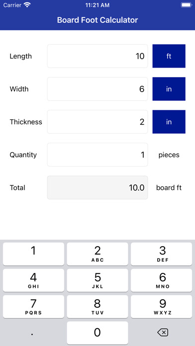 Emulate iPhone app Board Foot Calculator Pro using MyAndroid