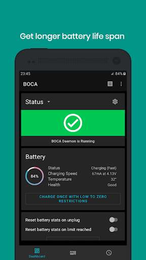 Run android online APK BOCA - Battery Optimized Charging App from MyAndroid or emulate BOCA - Battery Optimized Charging App using MyAndroid