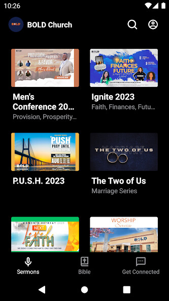 Emulate iPhone app BOLD Church using MyAndroid