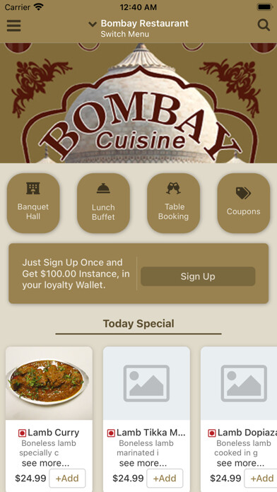 Emulate iPhone app Bombay Cuisine & Banquet Hall using MyAndroid