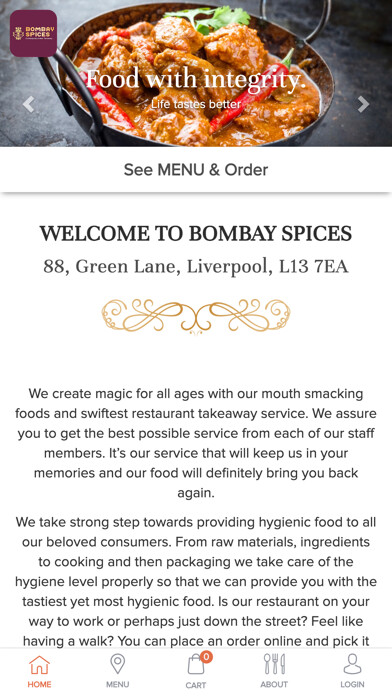 Emulate iPhone app BOMBAY SPICES LIVERPOOL using MyAndroid