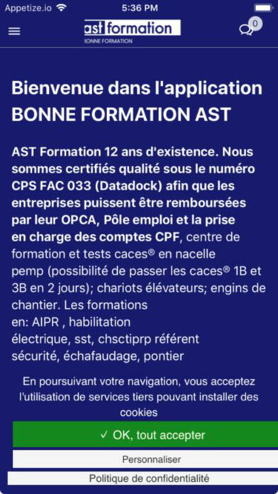 Emulate iPhone app BONNE FORMATION AST using MyAndroid Emulate iPhone app BONNE FORMATION AST using MyAndroid