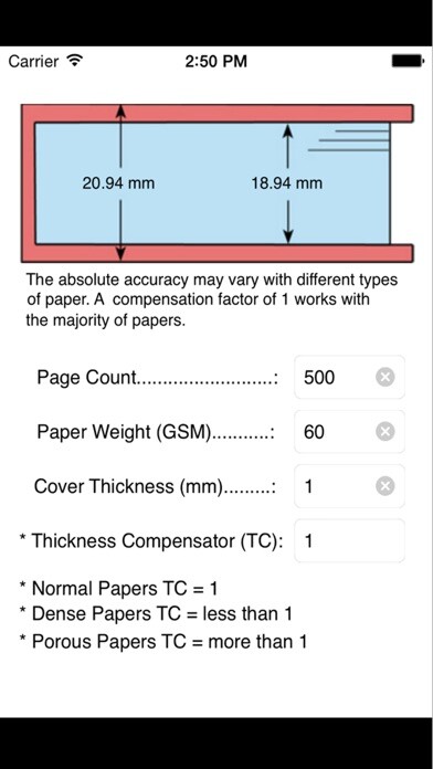 Emulate iPhone app Book Thickness Calculator using MyAndroid
