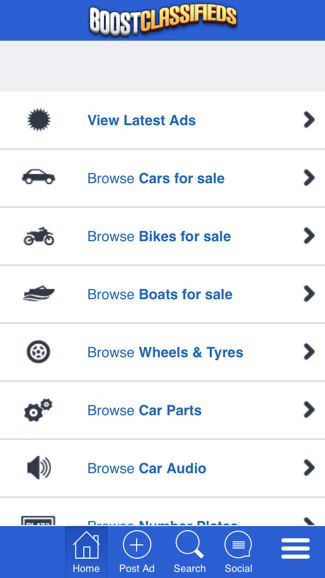 Emulate iPhone app Boost Classifieds using MyAndroid